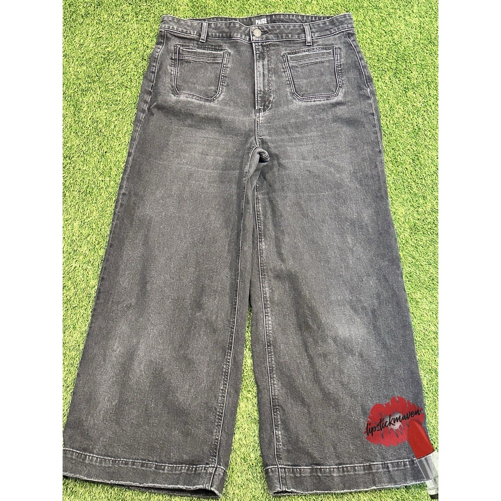 Paige Jeans Harper Ankle Women‎ 32 Black Denim Wide Leg